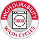 Alternativtext: ein Etikett mit der Aufschrift „Hohe Haltbarkeit“, das ein Waschmaschinensymbol mit dem Text „1000 Waschzyklen“ und „Vileda Professional Swep Duo r-MicroCombi Mop – 50 cm | Packung (1 Stück)“ zeigt.